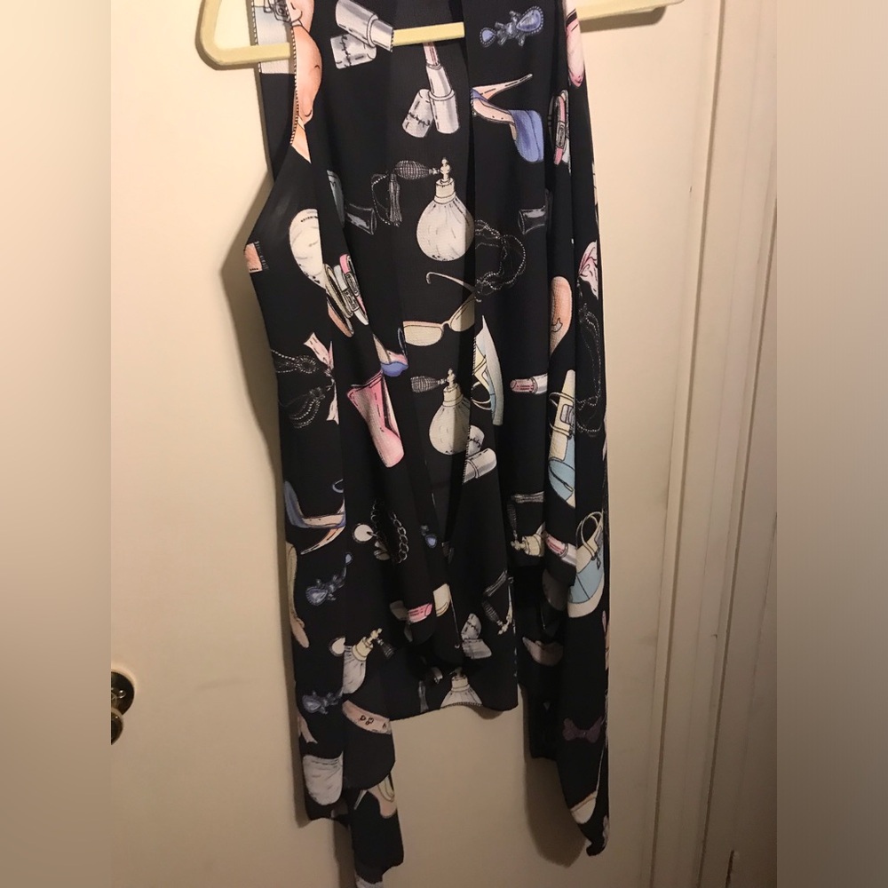 Black Girly Kimono with Pastel Perfume Bottle Print